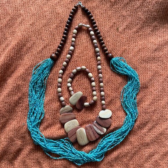 Boho Wood & Bead Jewelry Set - Picture 1 of 5